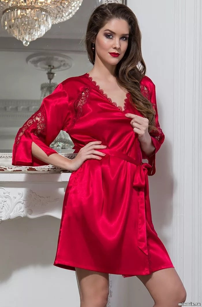 Mirabella Red 2073 Short Satin  Dressing Gown