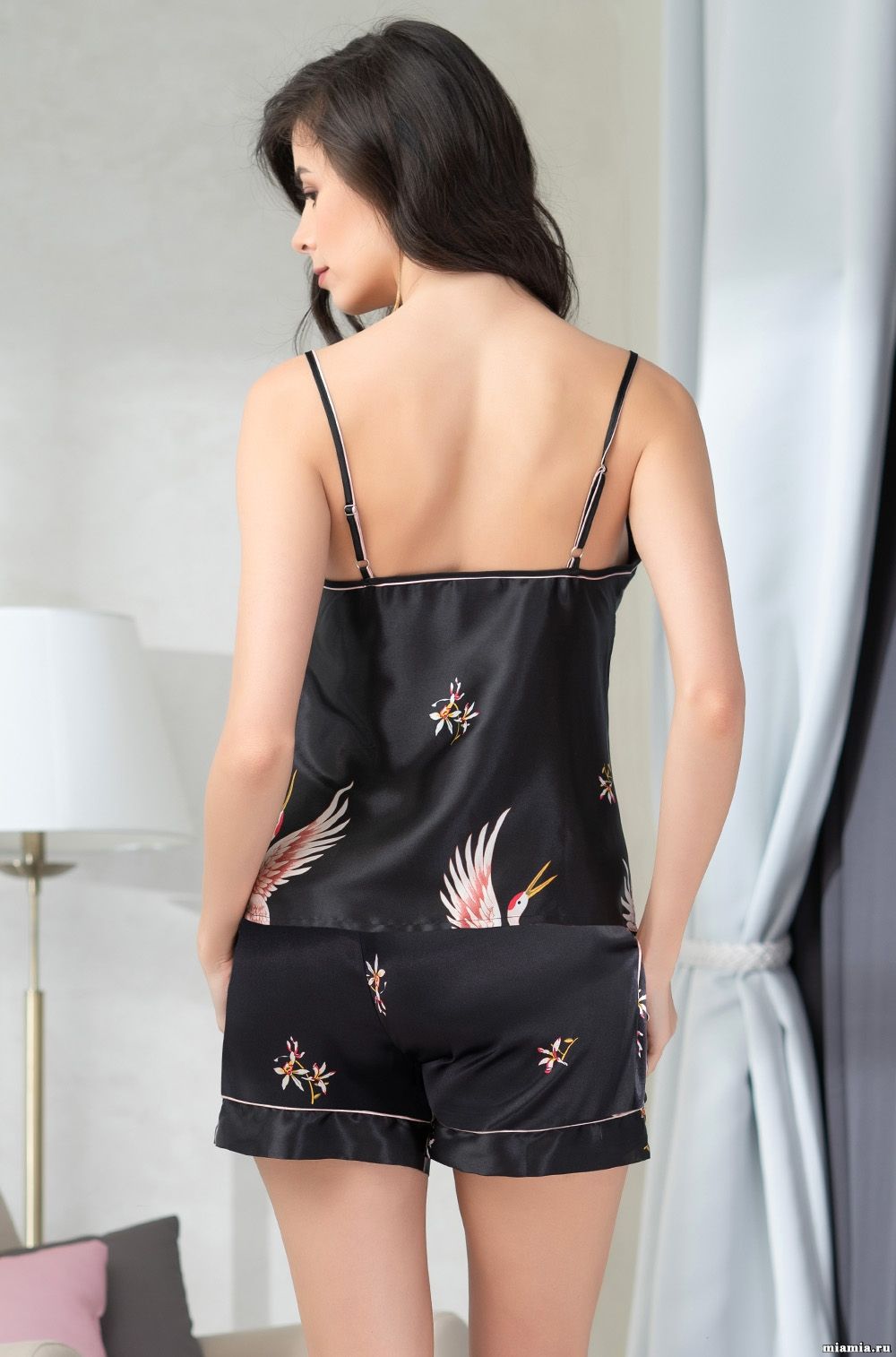 Stefania Black 8782 Shorts Satin Pyjama Set