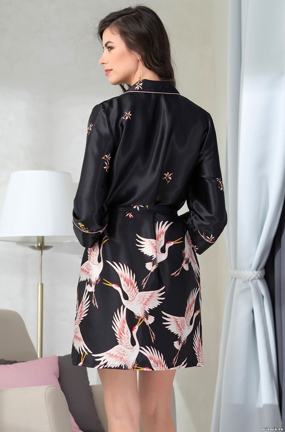Stefania Black 8787B Short Dressing Gown